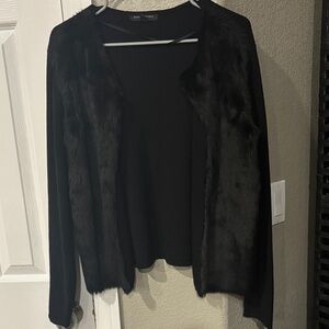 Banana Republic Black Cardigan with Faux Fur Detail